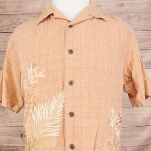 NORTH RIVER ORANGE SHORT SLEEVE FLORAL RAYON BLEND HAWAIIAN BUTTON UP SHIRT SZ L